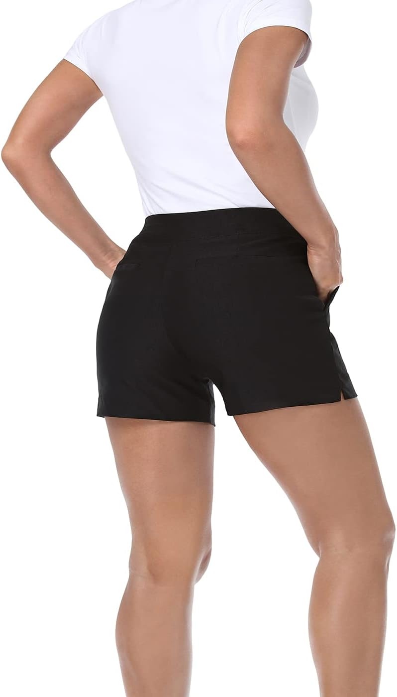 image:imageHDE Chino Shorts for Women 4 Inseam Elastic High Waisted Casual Summer ShortsBlack