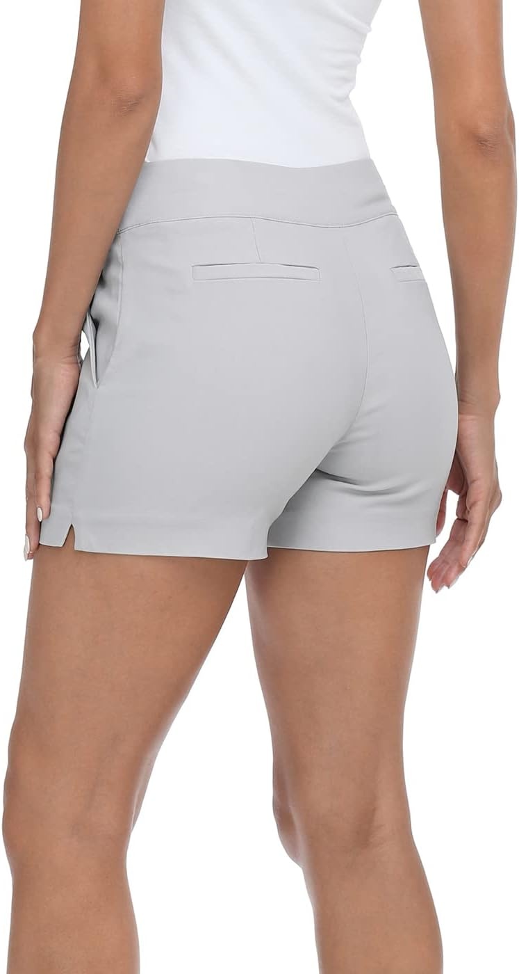 image:imageHDE Chino Shorts for Women 4 Inseam Elastic High Waisted Casual Summer ShortsCool Gray
