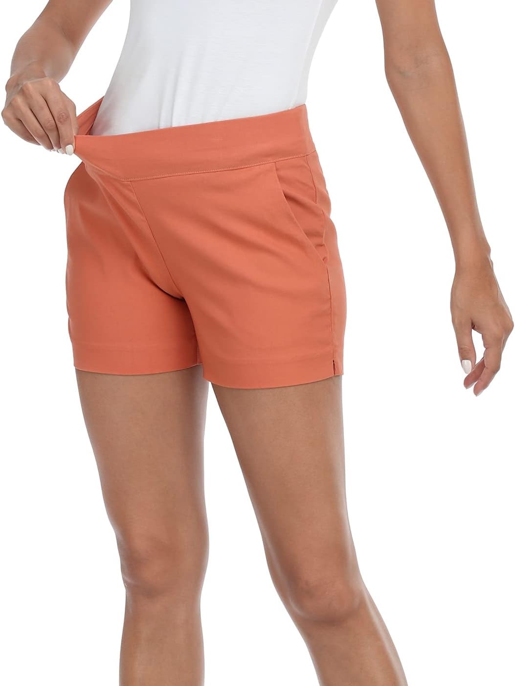 image:imageHDE Chino Shorts for Women 4 Inseam Elastic High Waisted Casual Summer ShortsDark Coral