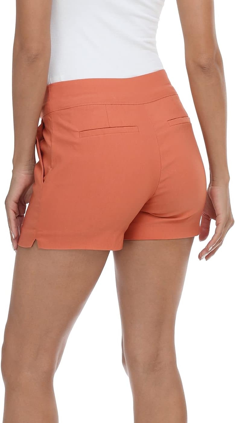 image:imageHDE Chino Shorts for Women 4 Inseam Elastic High Waisted Casual Summer ShortsDark Coral