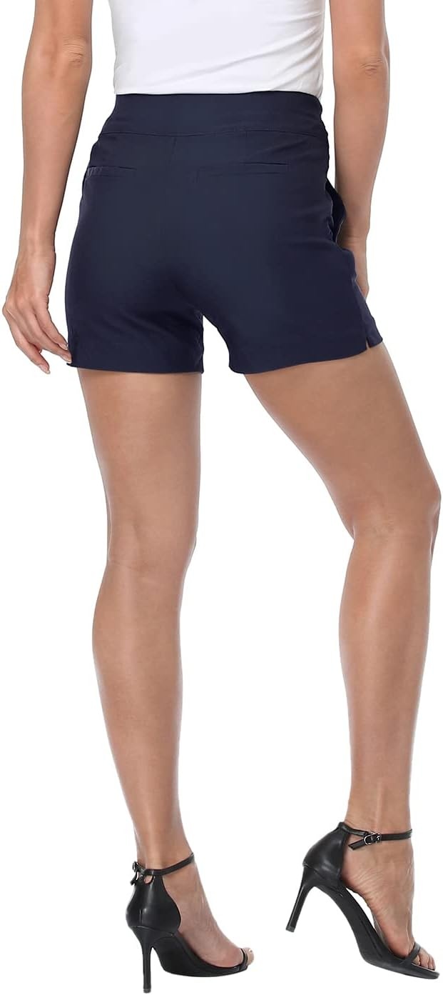 image:imageHDE Chino Shorts for Women 4 Inseam Elastic High Waisted Casual Summer ShortsNavy Blue