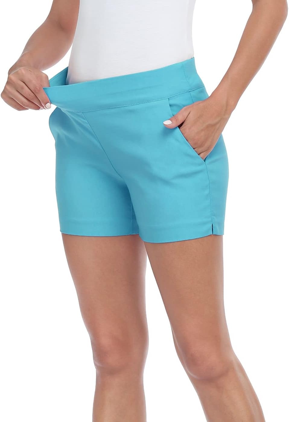 image:imageHDE Chino Shorts for Women 4 Inseam Elastic High Waisted Casual Summer ShortsOcean Blue