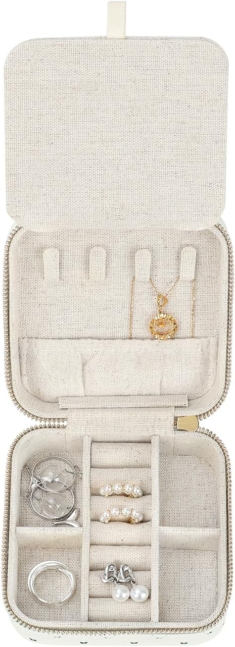 image:imageHDE Girls Travel Jewelry Case Faux Leather Mini Organizer Box with Mirror Small Portable Ring Storage Gift for Tweens Teens ButterflyButterfly