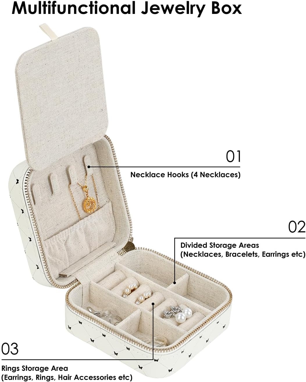 image:imageHDE Girls Travel Jewelry Case Faux Leather Mini Organizer Box with Mirror Small Portable Ring Storage Gift for Tweens Teens ButterflyButterfly