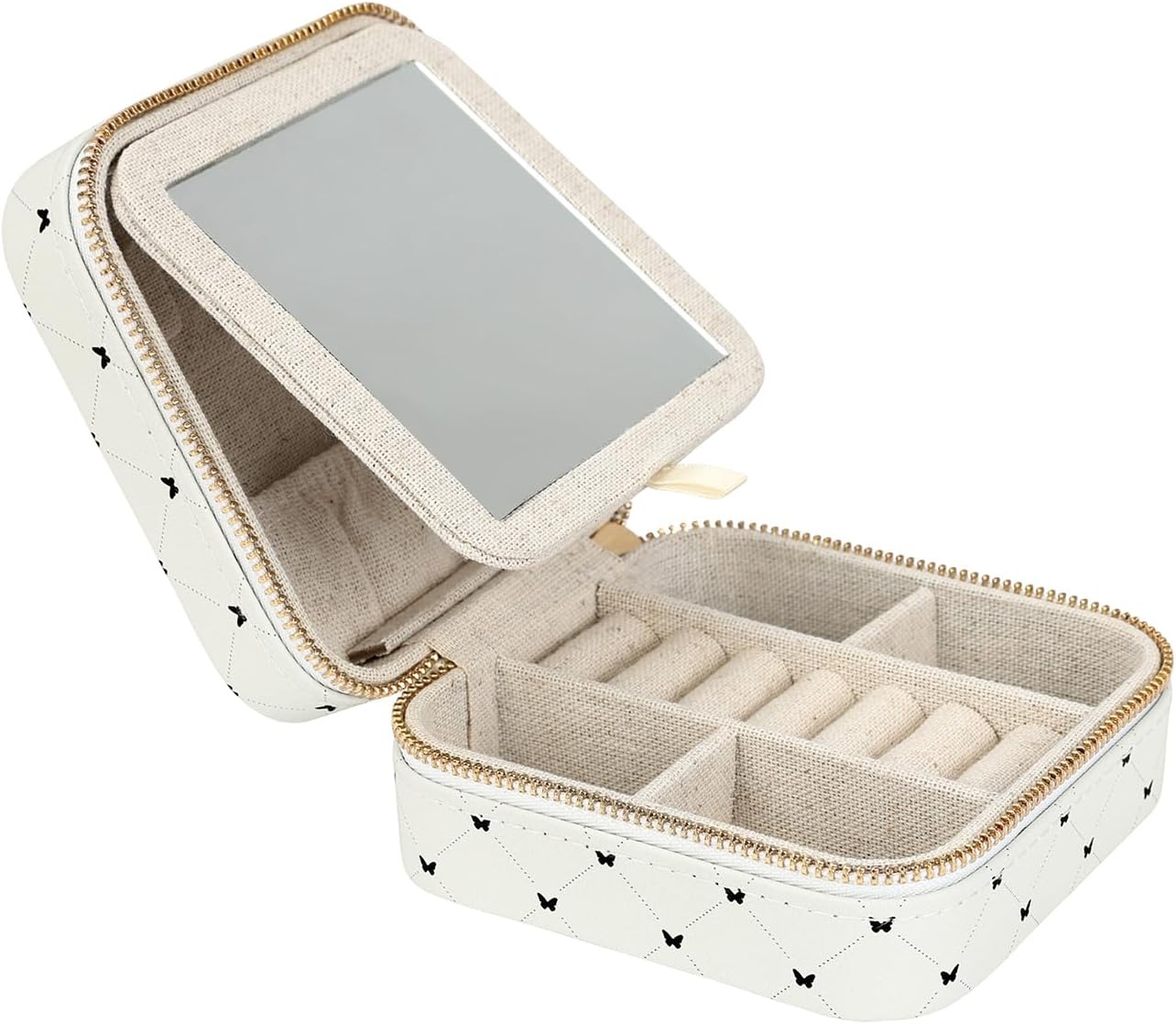 image:imageHDE Girls Travel Jewelry Case Faux Leather Mini Organizer Box with Mirror Small Portable Ring Storage Gift for Tweens Teens ButterflyButterfly