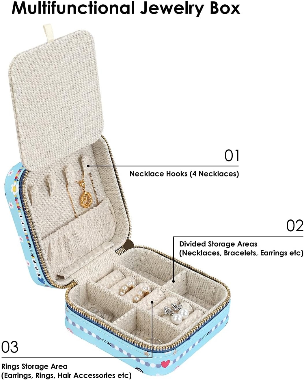 image:imageHDE Girls Travel Jewelry Case Faux Leather Mini Organizer Box with Mirror Small Portable Ring Storage Gift for Tweens Teens ButterflyFriendship Bracelet