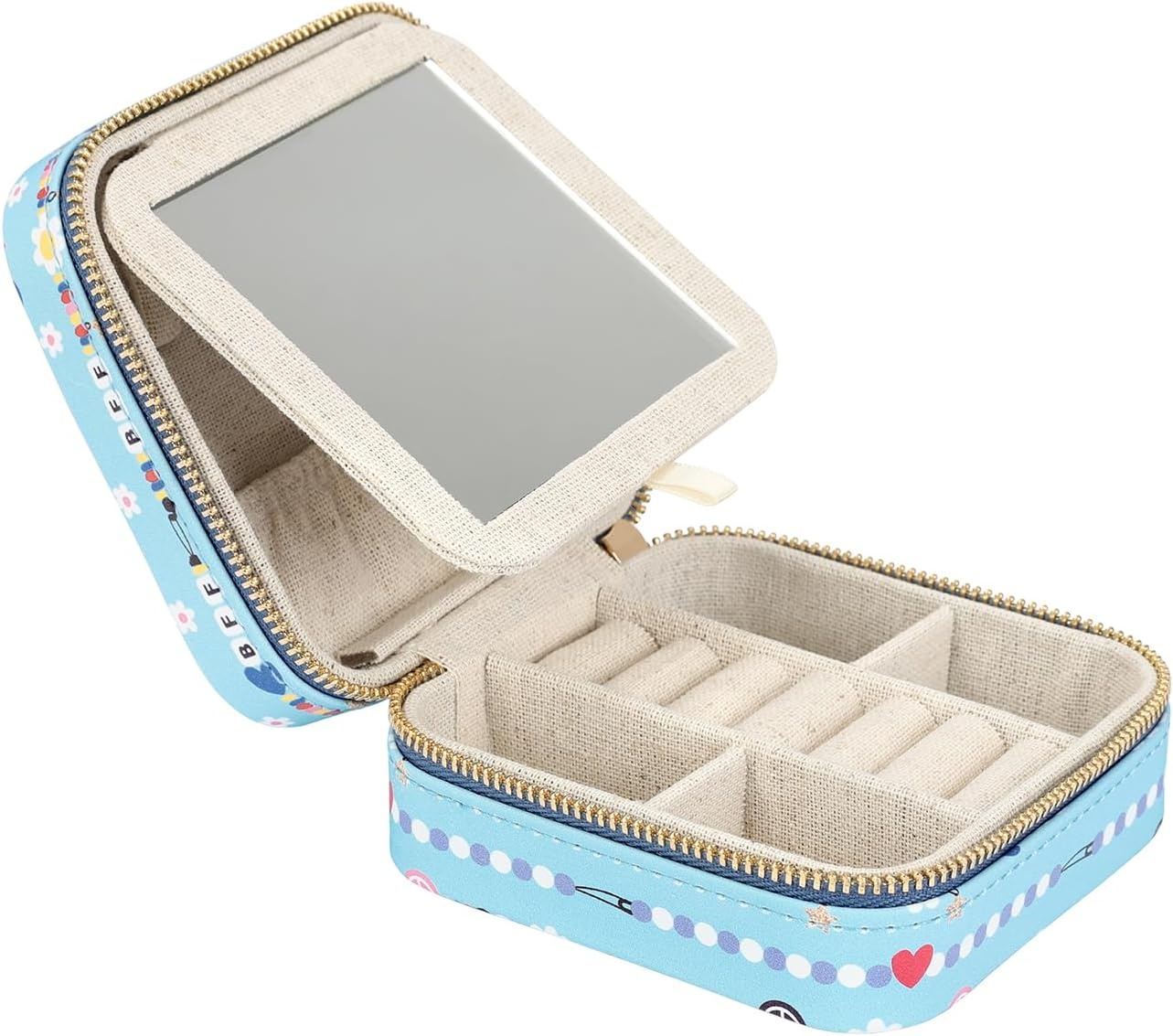 image:imageHDE Girls Travel Jewelry Case Faux Leather Mini Organizer Box with Mirror Small Portable Ring Storage Gift for Tweens Teens ButterflyFriendship Bracelet