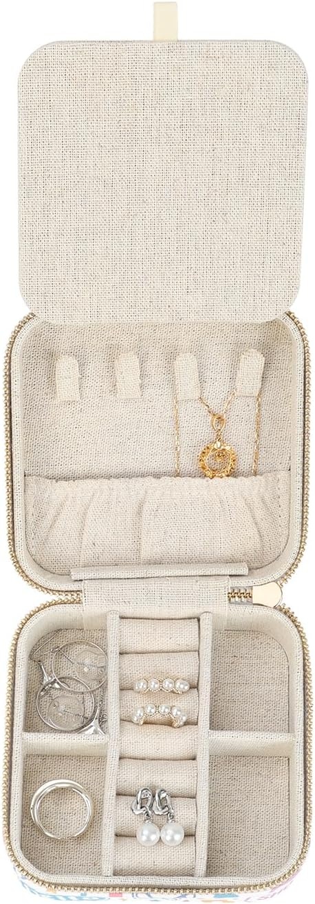 image:imageHDE Girls Travel Jewelry Case Faux Leather Mini Organizer Box with Mirror Small Portable Ring Storage Gift for Tweens Teens ButterflyGirly Stickers