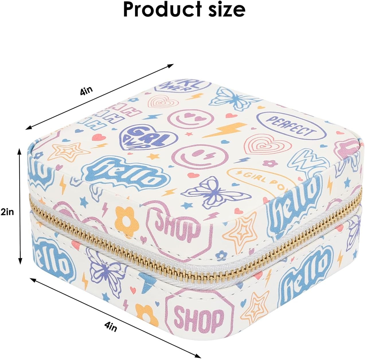 image:imageHDE Girls Travel Jewelry Case Faux Leather Mini Organizer Box with Mirror Small Portable Ring Storage Gift for Tweens Teens ButterflyGirly Stickers