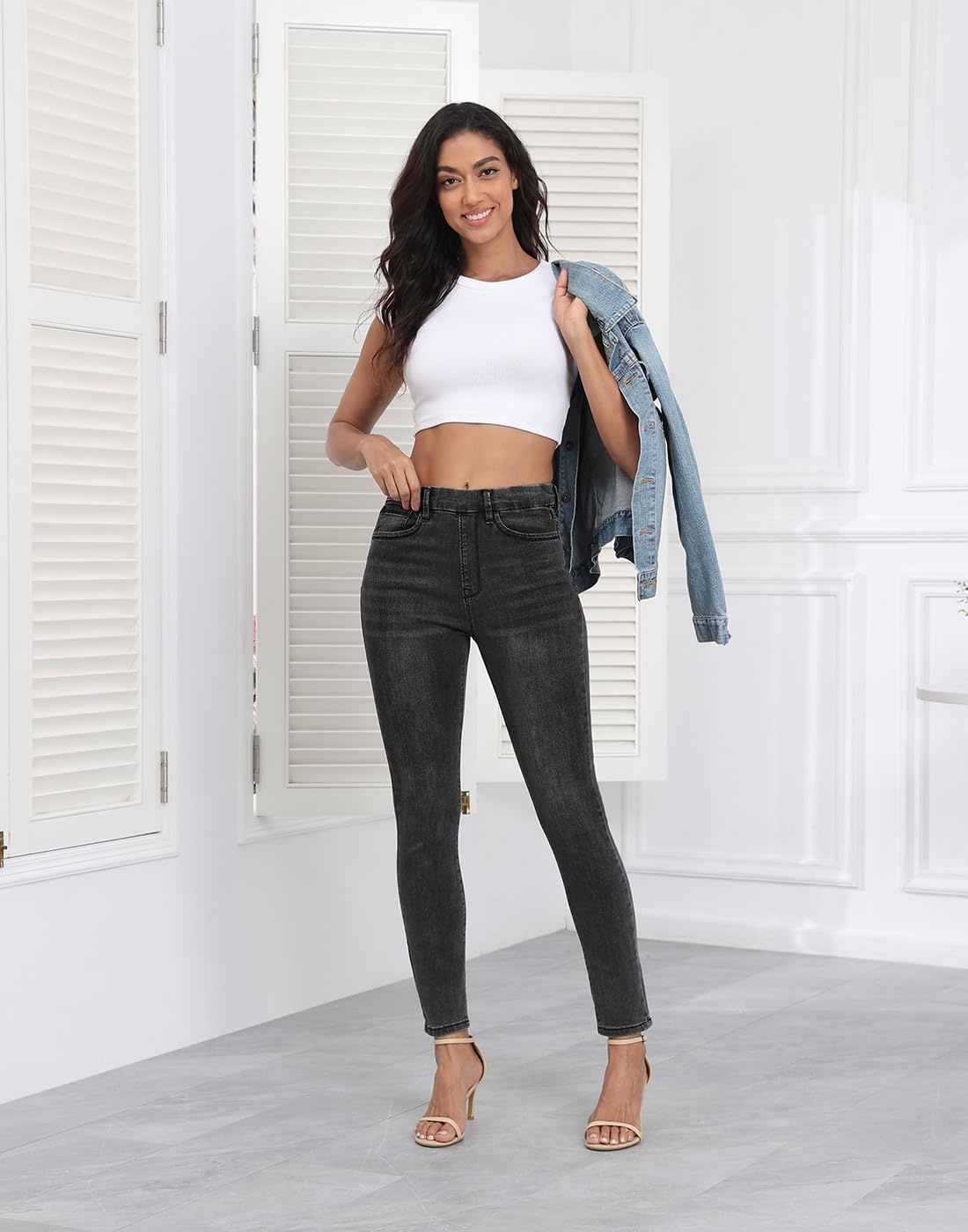 image:imageHDE Womens High Waisted Skinny JeansBlack