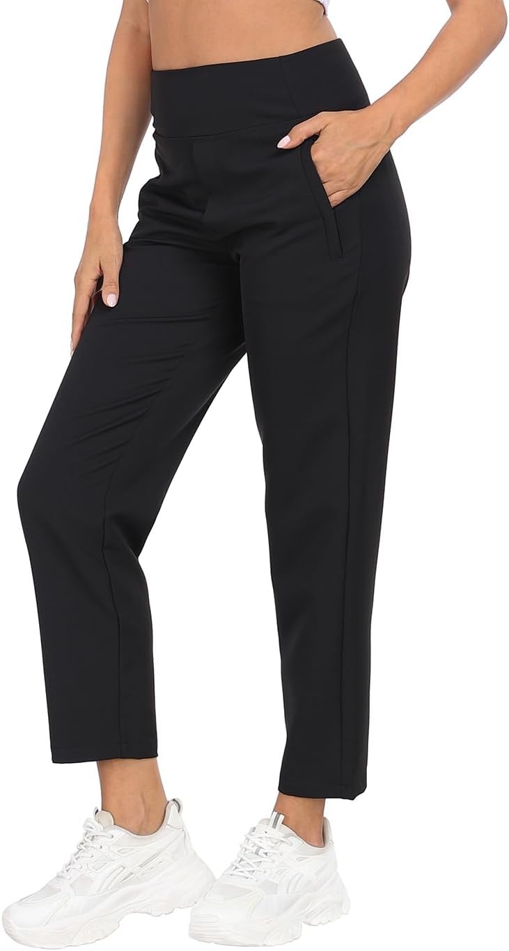 image:imageHDE Womens Travel Pants High Waist Stretch Work Golf Hiking Pant with PocketsBlack