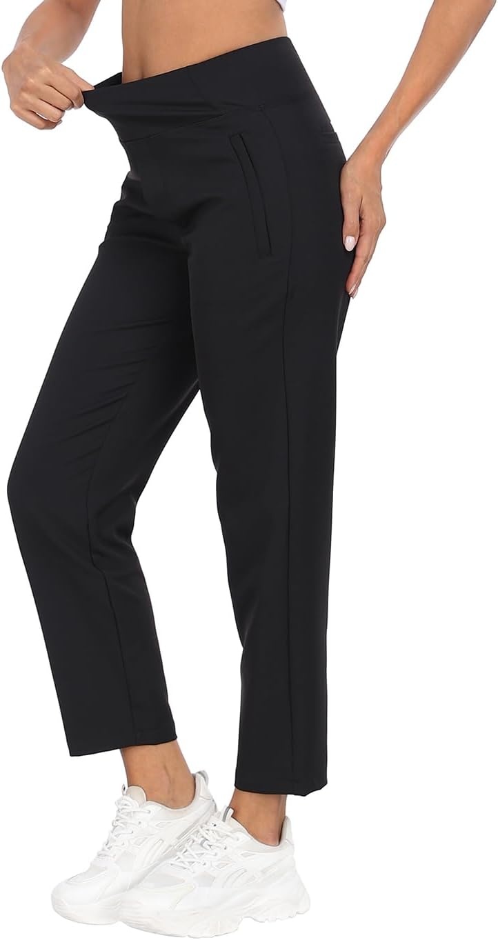 image:imageHDE Womens Travel Pants High Waist Stretch Work Golf Hiking Pant with PocketsBlack