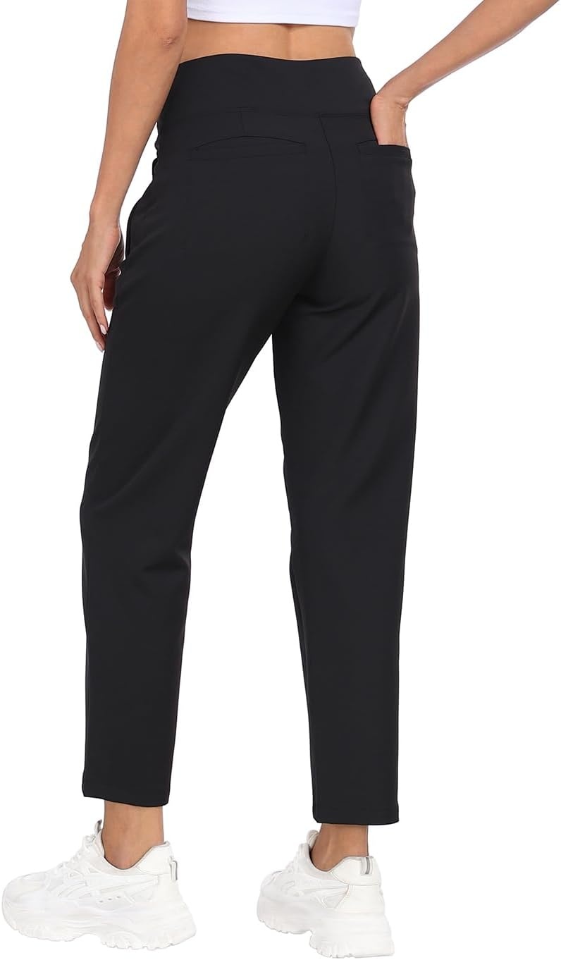 image:imageHDE Womens Travel Pants High Waist Stretch Work Golf Hiking Pant with PocketsBlack