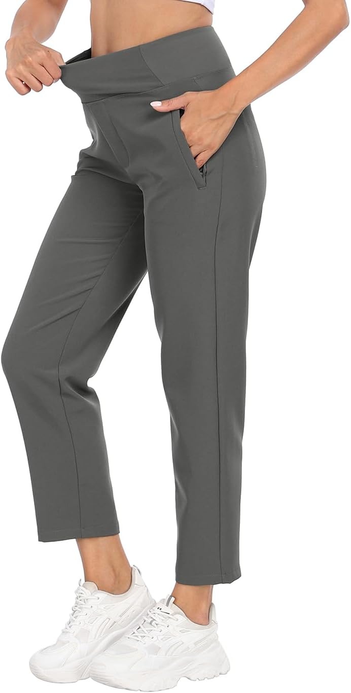 image:imageHDE Womens Travel Pants High Waist Stretch Work Golf Hiking Pant with PocketsCharcoal Gray