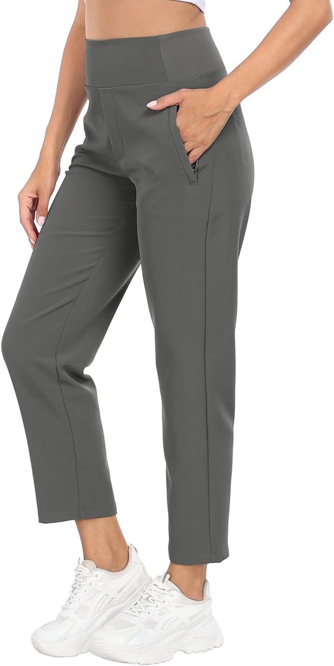 image:imageHDE Womens Travel Pants High Waist Stretch Work Golf Hiking Pant with PocketsCharcoal Gray