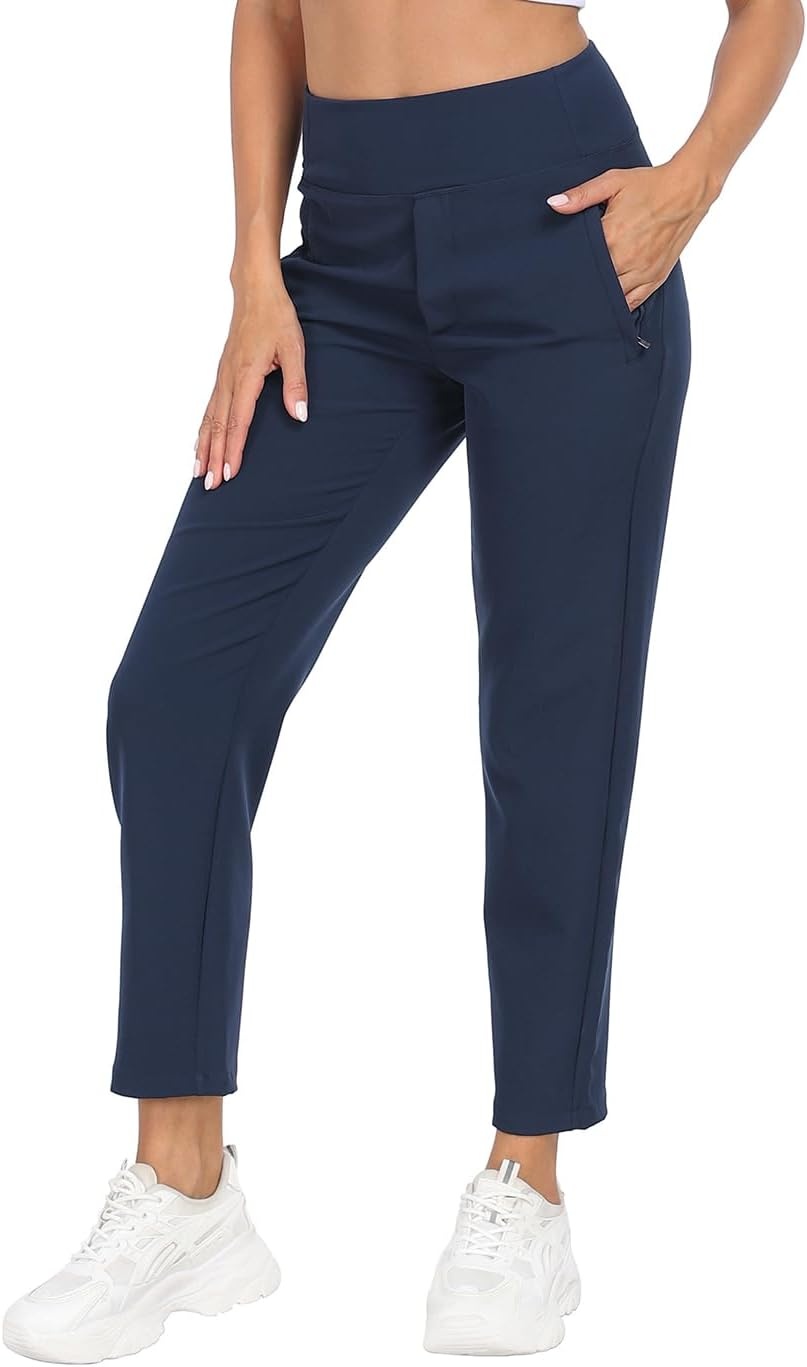 image:imageHDE Womens Travel Pants High Waist Stretch Work Golf Hiking Pant with PocketsNavy Blue