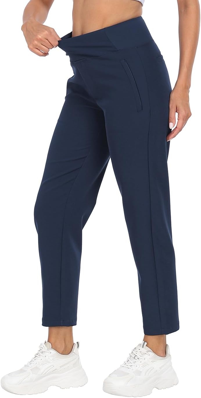 image:imageHDE Womens Travel Pants High Waist Stretch Work Golf Hiking Pant with PocketsNavy Blue