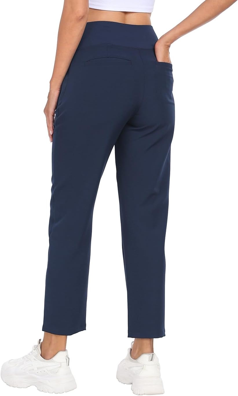 image:imageHDE Womens Travel Pants High Waist Stretch Work Golf Hiking Pant with PocketsNavy Blue
