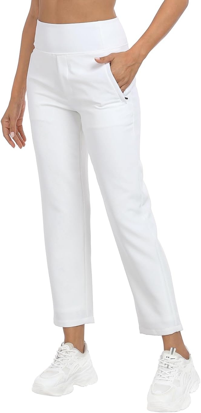 image:imageHDE Womens Travel Pants High Waist Stretch Work Golf Hiking Pant with PocketsWhite