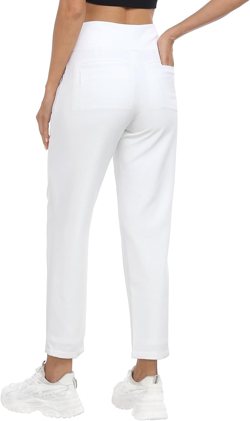 image:imageHDE Womens Travel Pants High Waist Stretch Work Golf Hiking Pant with PocketsWhite