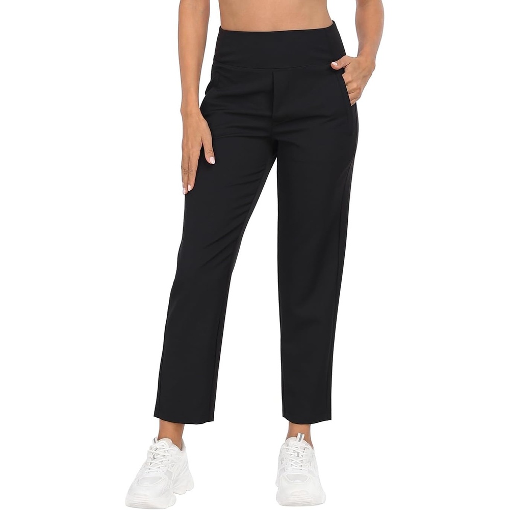 image:imageHDE Womens Travel Pants High Waist Stretch Work Golf Hiking Pant with PocketsBlack