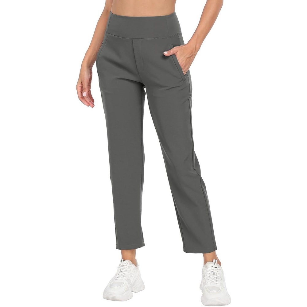 image:imageHDE Womens Travel Pants High Waist Stretch Work Golf Hiking Pant with PocketsCharcoal Gray