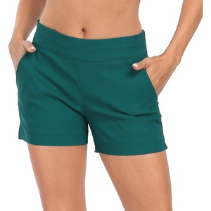 image:imageHDE Chino Shorts for Women 4 Inseam Elastic High Waisted Casual Summer ShortsTeal