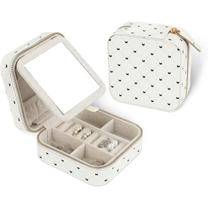 image:imageHDE Girls Travel Jewelry Case Faux Leather Mini Organizer Box with Mirror Small Portable Ring Storage Gift for Tweens Teens  ButterflyButterfly