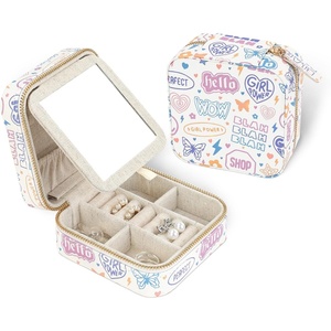 image:imageHDE Girls Travel Jewelry Case Faux Leather Mini Organizer Box with Mirror Small Portable Ring Storage Gift for Tweens Teens  ButterflyGirly Stickers