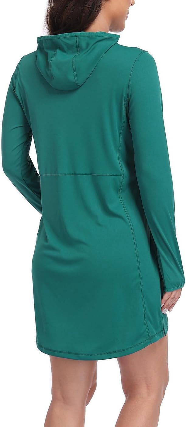 image:imageHDE Beach Coverups for Women UPF 50 Long Sleeve Swim Cover Up Dress with Hood Quick Dry Sun Protection Tunic with PocketsDark Teal