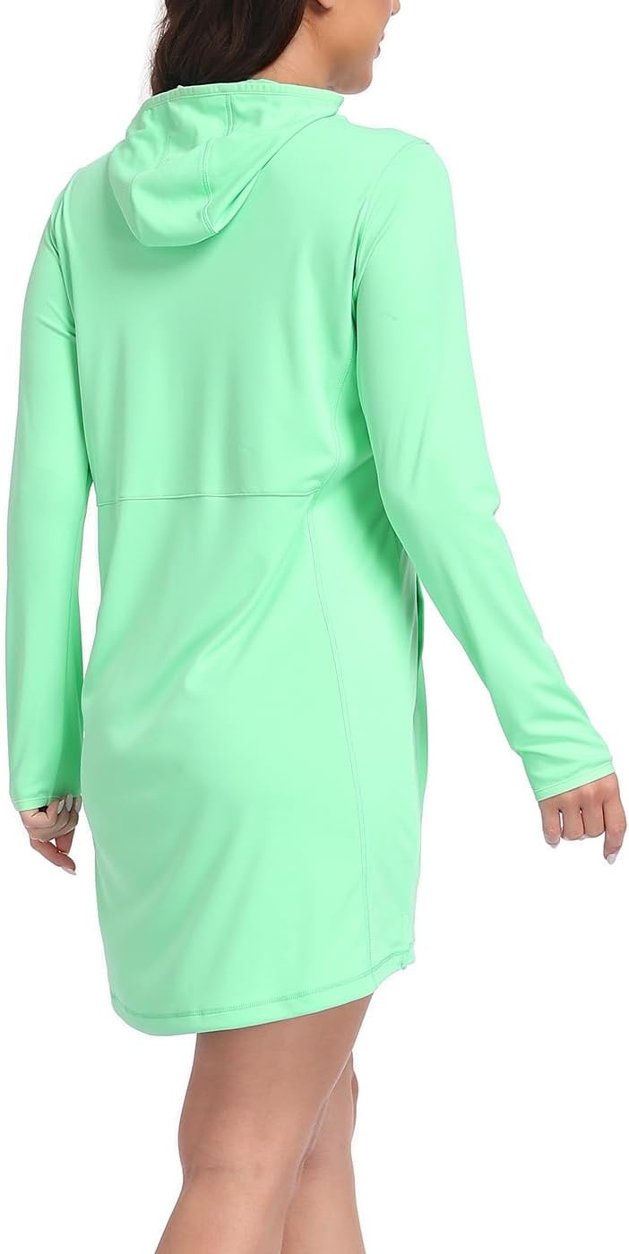 image:imageHDE Beach Coverups for Women UPF 50 Long Sleeve Swim Cover Up Dress with Hood Quick Dry Sun Protection Tunic with PocketsJelly Mint