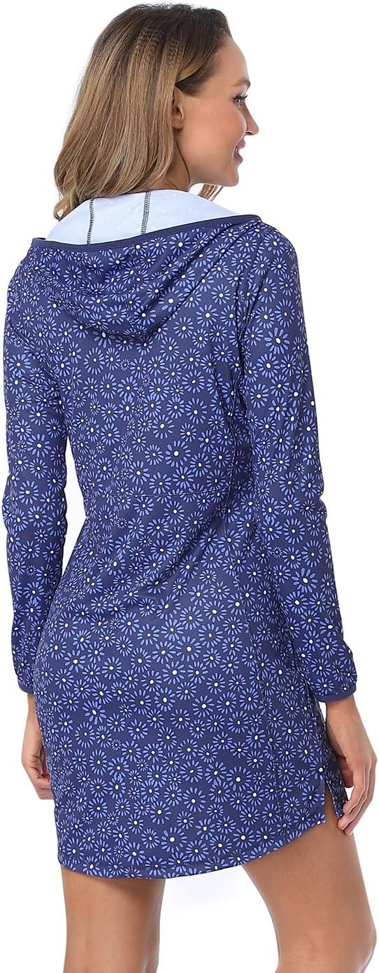 image:imageHDE Beach Coverups for Women UPF 50 Long Sleeve Swim Cover Up Dress with Hood Quick Dry Sun Protection Tunic with PocketsNavy Ditsy Floral