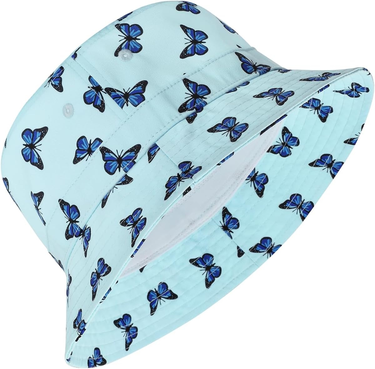 image:imageHDE Bucket Hat Unisex Print and Solid Beach Sun Hats Outdoor Packable HeadwearBlue Butterfly