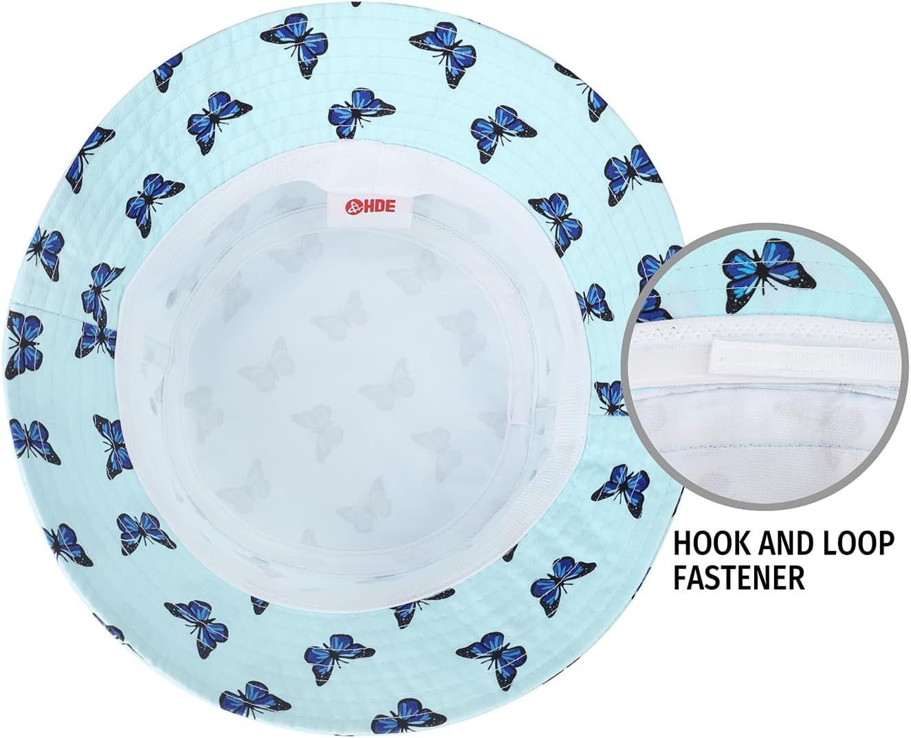 image:imageHDE Bucket Hat Unisex Print and Solid Beach Sun Hats Outdoor Packable HeadwearBlue Butterfly