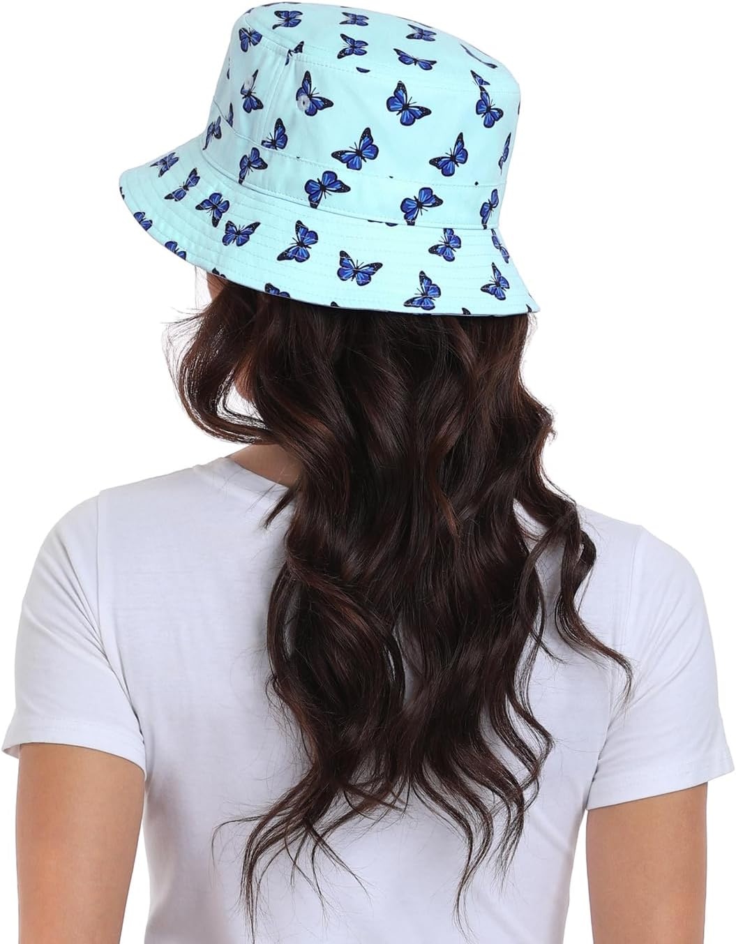 image:imageHDE Bucket Hat Unisex Print and Solid Beach Sun Hats Outdoor Packable HeadwearBlue Butterfly