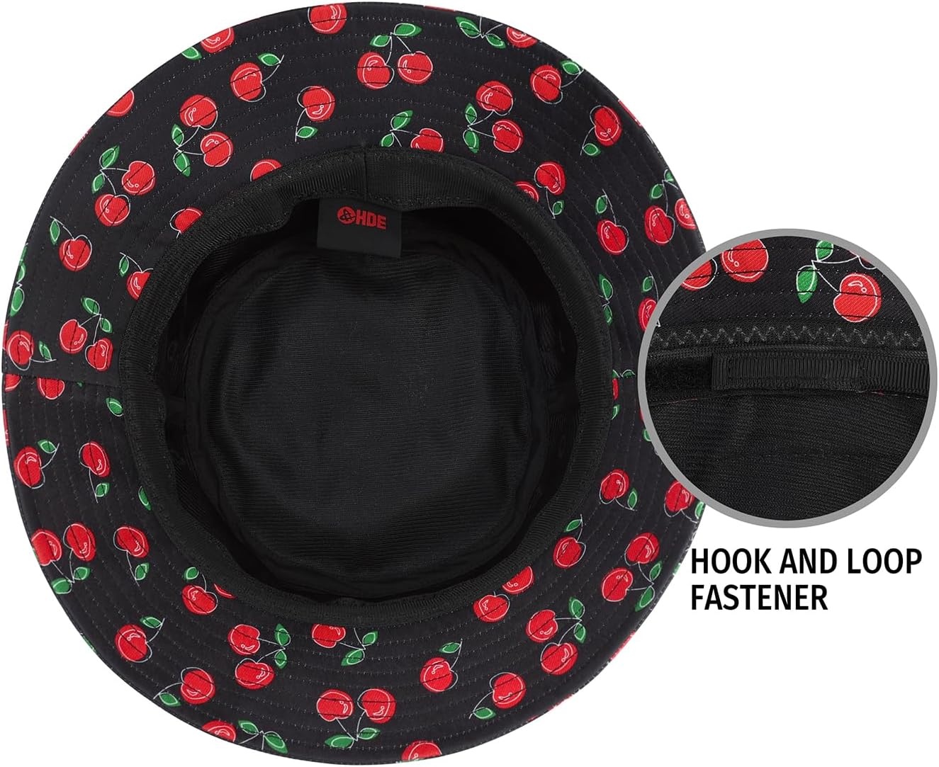 image:imageHDE Bucket Hat Unisex Print and Solid Beach Sun Hats Outdoor Packable HeadwearCherries