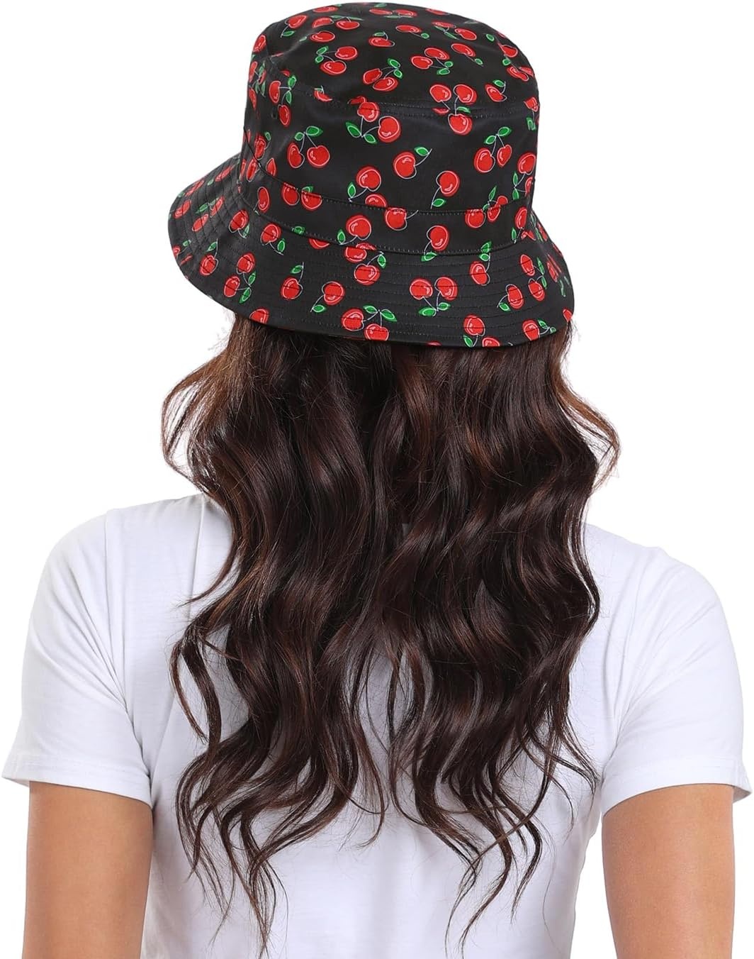 image:imageHDE Bucket Hat Unisex Print and Solid Beach Sun Hats Outdoor Packable HeadwearCherries