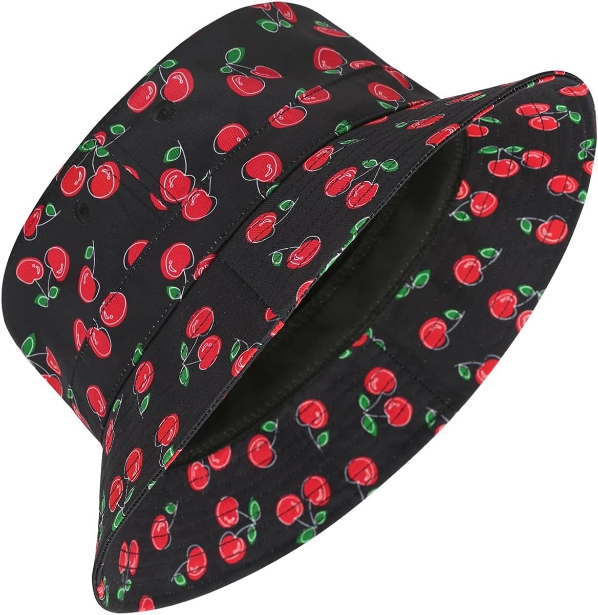 image:imageHDE Bucket Hat Unisex Print and Solid Beach Sun Hats Outdoor Packable HeadwearCherries