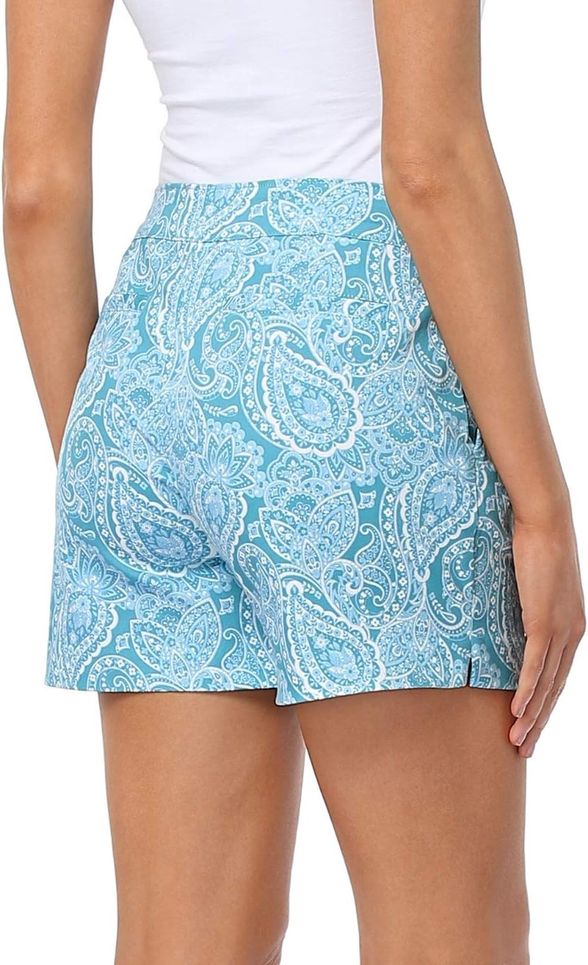 image:imageHDE Chino Shorts for Women 5 Inseam High Waisted Cotton Work Shorts with Pockets Casual Summer Travel Walking Golf ShortsBlue Paisley