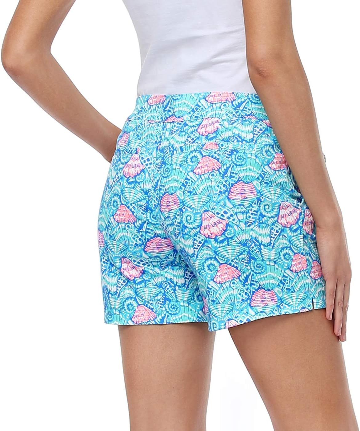 image:imageHDE Chino Shorts for Women 5 Inseam High Waisted Cotton Work Shorts with Pockets Casual Summer Travel Walking Golf ShortsSeashells