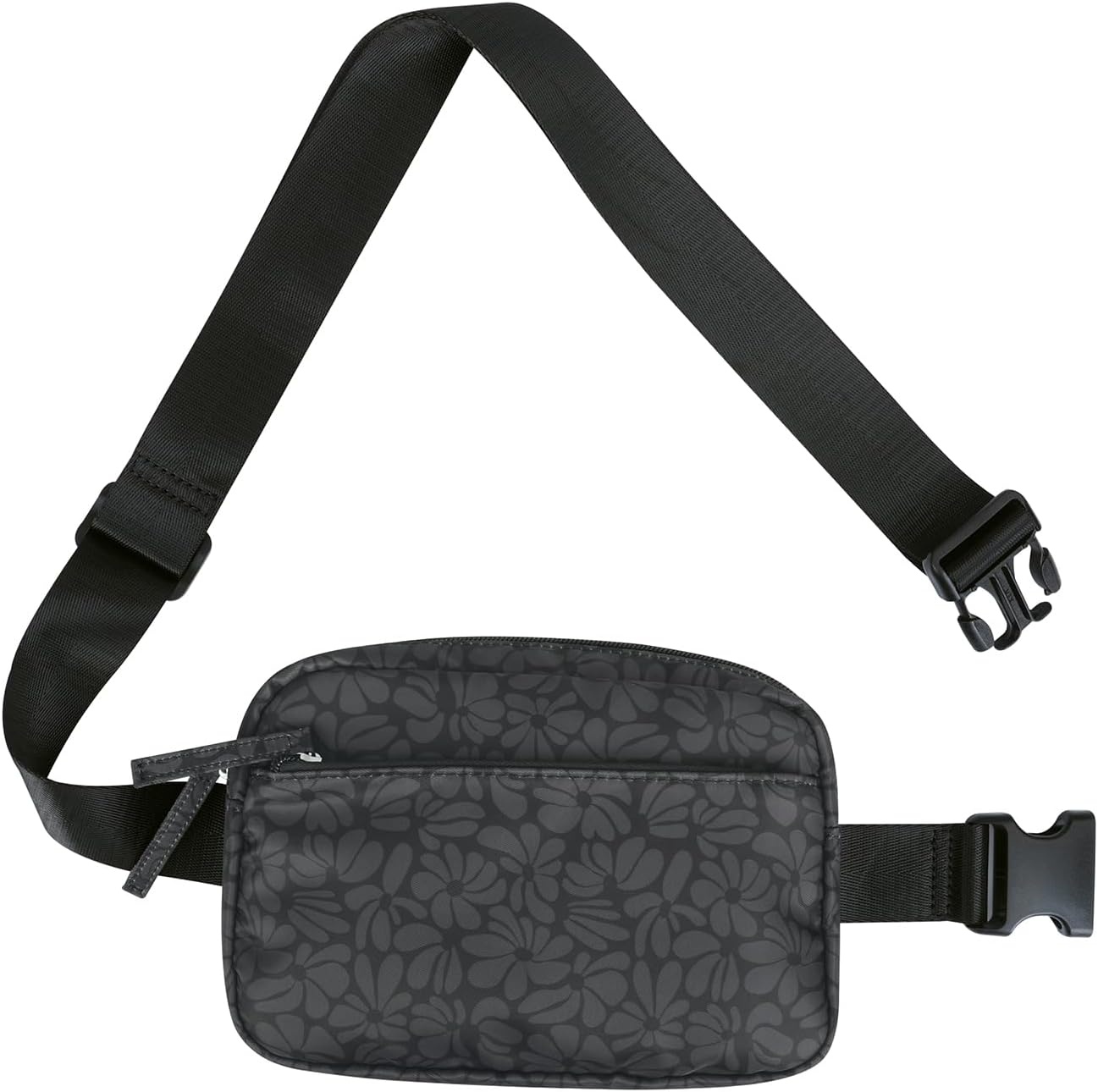 image:imageHDE Crossbody Bum Bag with Long Strap Cute Print 2L Mini Belt Bag Small Fanny Pack Easy Adjustable Length Sling for Women Black Floral PopBlack Floral Pop