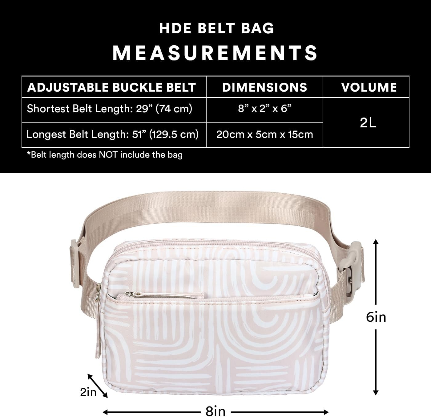 image:imageHDE Crossbody Bum Bag with Long Strap Cute Print 2L Mini Belt Bag Small Fanny Pack Easy Adjustable Length Sling for Women Black Floral PopBoho Brush Strokes