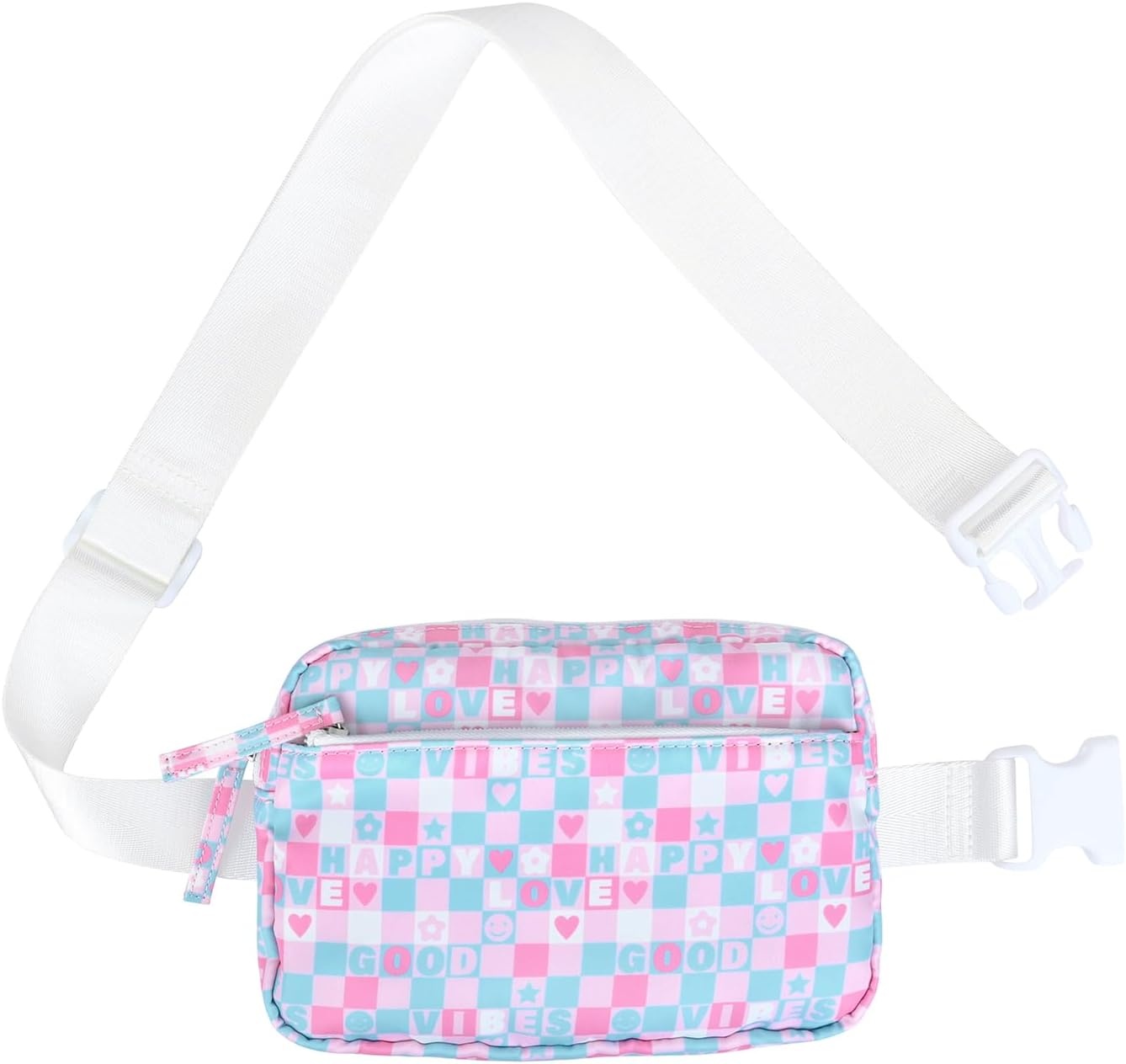 image:imageHDE Crossbody Bum Bag with Long Strap Cute Print 2L Mini Belt Bag Small Fanny Pack Easy Adjustable Length Sling for Women Black Floral PopGood Vibes