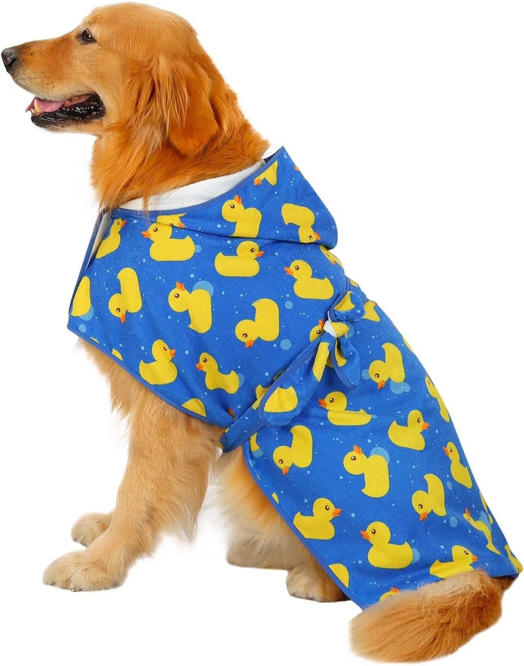 image:imageHDE Dog Bathrobe Super Absorbent Quick Drying Puppy Towel Wrap Coat Adjustable After Bath Robes with Hood for Dog Sizes SXXL Blue Rubber Ducks SBlue Rubber Ducks