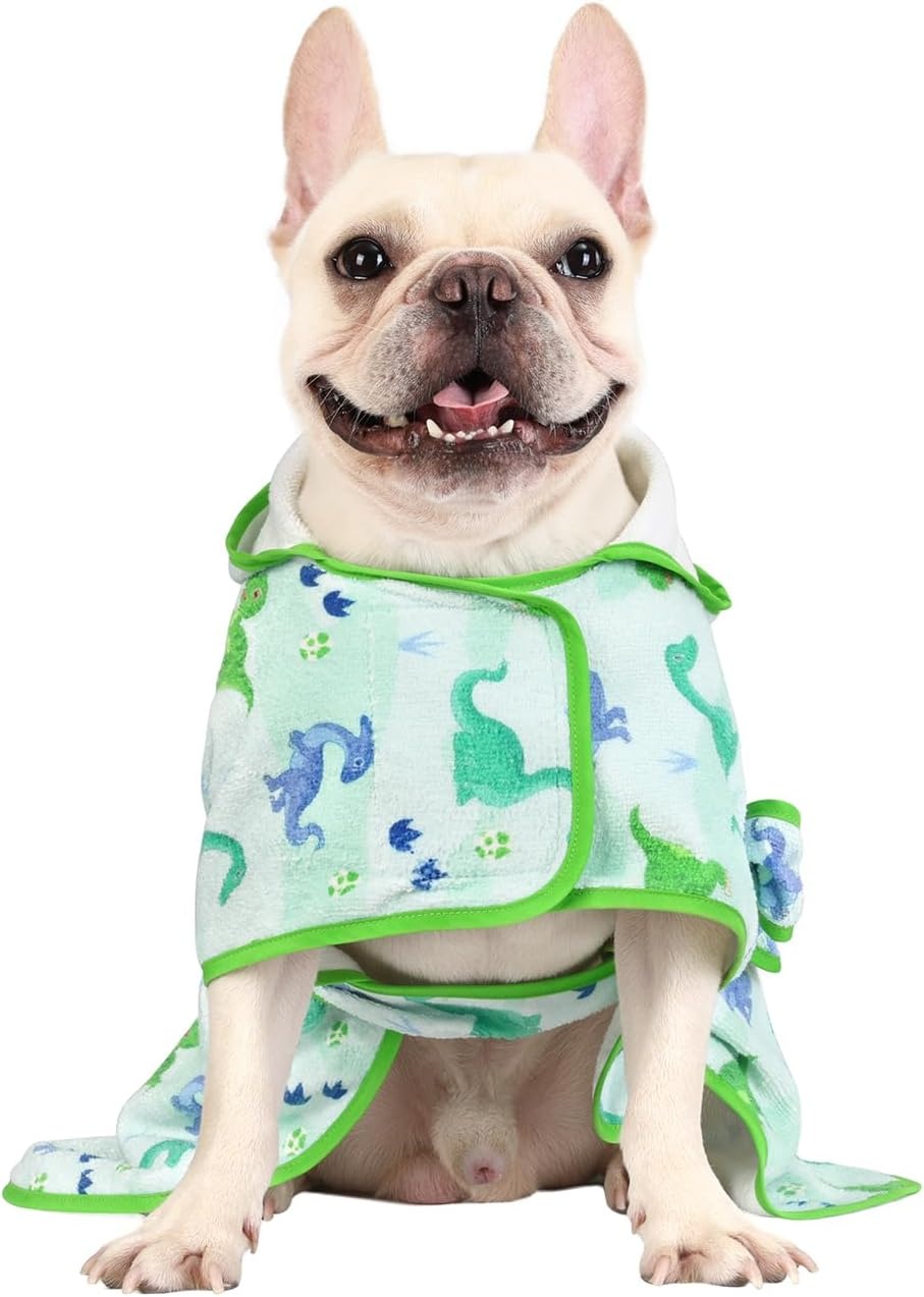 image:imageHDE Dog Bathrobe Super Absorbent Quick Drying Puppy Towel Wrap Coat Adjustable After Bath Robes with Hood for Dog Sizes SXXL Blue Rubber Ducks SCute Dinosaurs