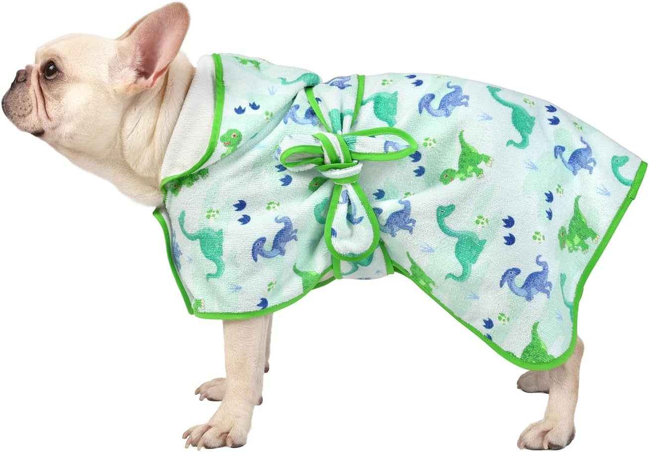 image:imageHDE Dog Bathrobe Super Absorbent Quick Drying Puppy Towel Wrap Coat Adjustable After Bath Robes with Hood for Dog Sizes SXXL Blue Rubber Ducks SCute Dinosaurs