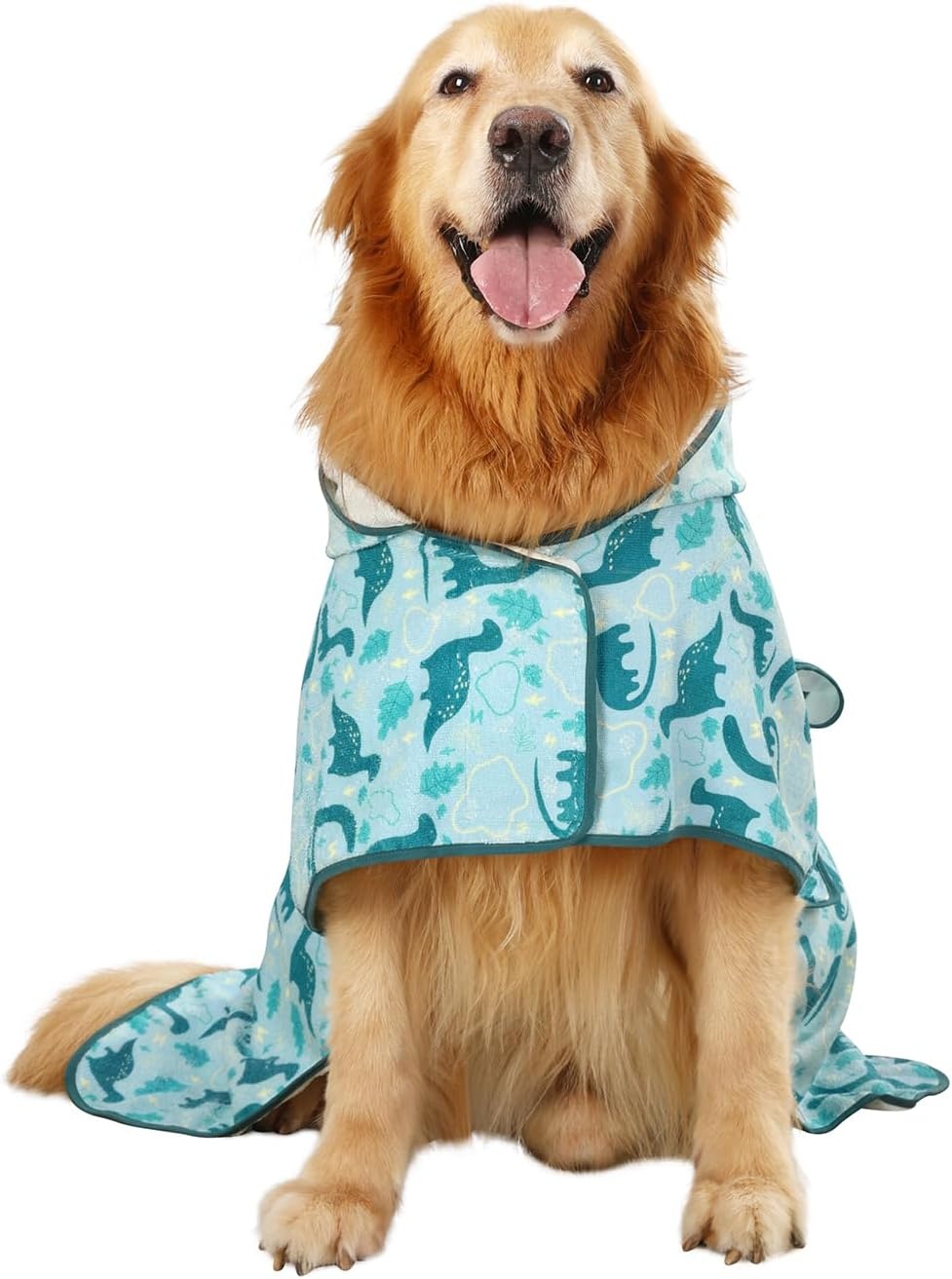 image:imageHDE Dog Bathrobe Super Absorbent Quick Drying Puppy Towel Wrap Coat Adjustable After Bath Robes with Hood for Dog Sizes SXXL Blue Rubber Ducks SDinosaurs