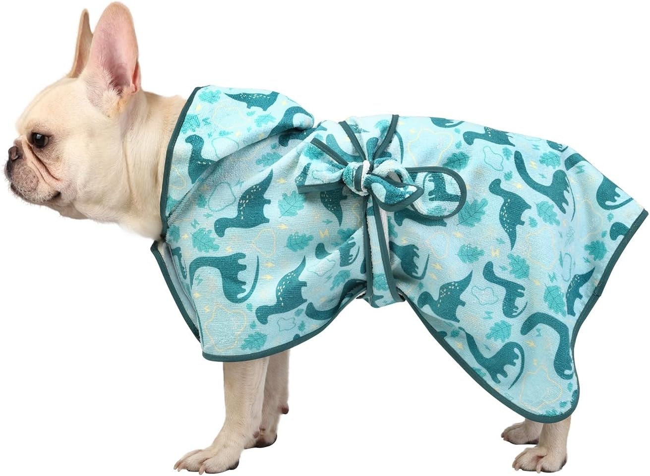 image:imageHDE Dog Bathrobe Super Absorbent Quick Drying Puppy Towel Wrap Coat Adjustable After Bath Robes with Hood for Dog Sizes SXXL Blue Rubber Ducks SDinosaurs