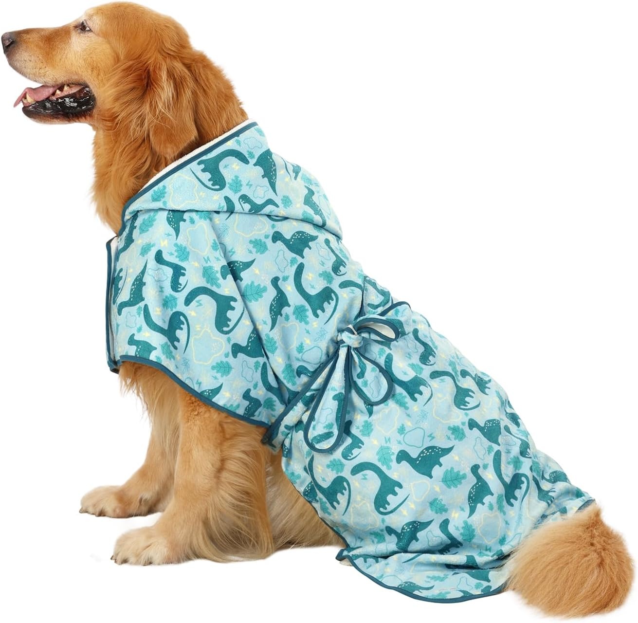 image:imageHDE Dog Bathrobe Super Absorbent Quick Drying Puppy Towel Wrap Coat Adjustable After Bath Robes with Hood for Dog Sizes SXXL Blue Rubber Ducks SDinosaurs