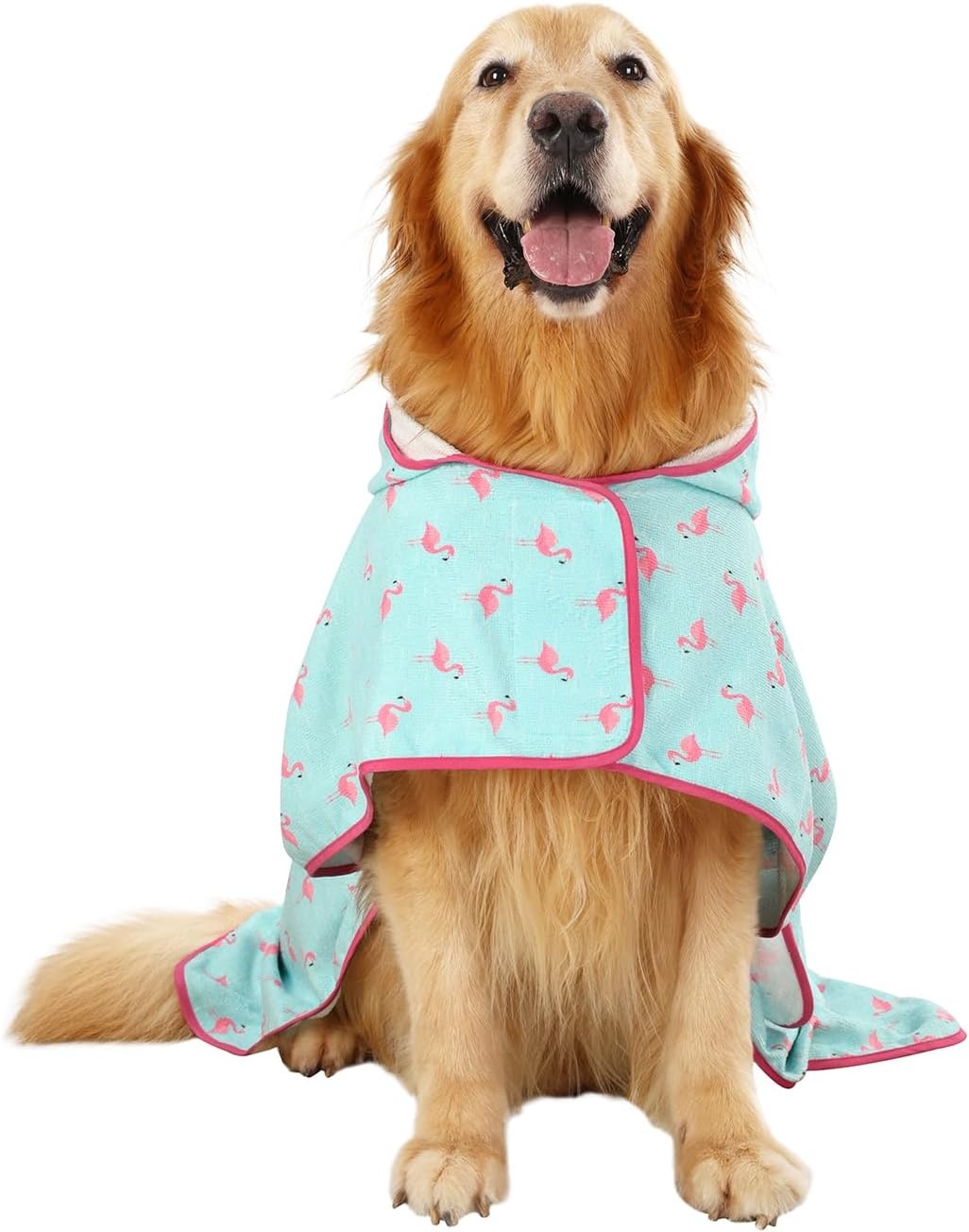 image:imageHDE Dog Bathrobe Super Absorbent Quick Drying Puppy Towel Wrap Coat Adjustable After Bath Robes with Hood for Dog Sizes SXXL Blue Rubber Ducks SFlamingos